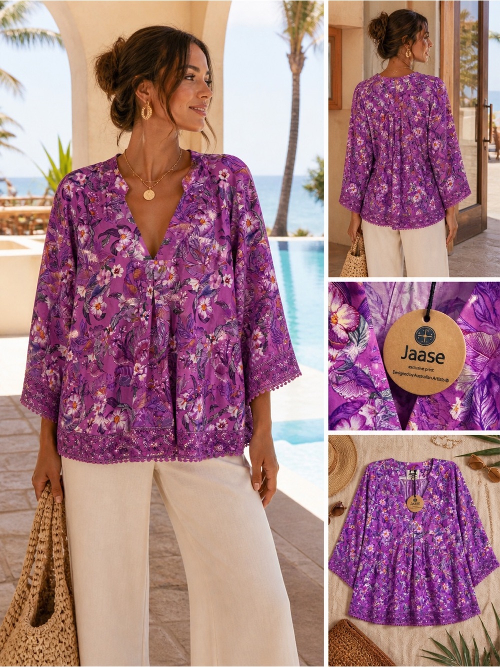 Jaase Floral Boho Blouse XL NWT | Purple Flowy Festival Top Cottagecore Romantic